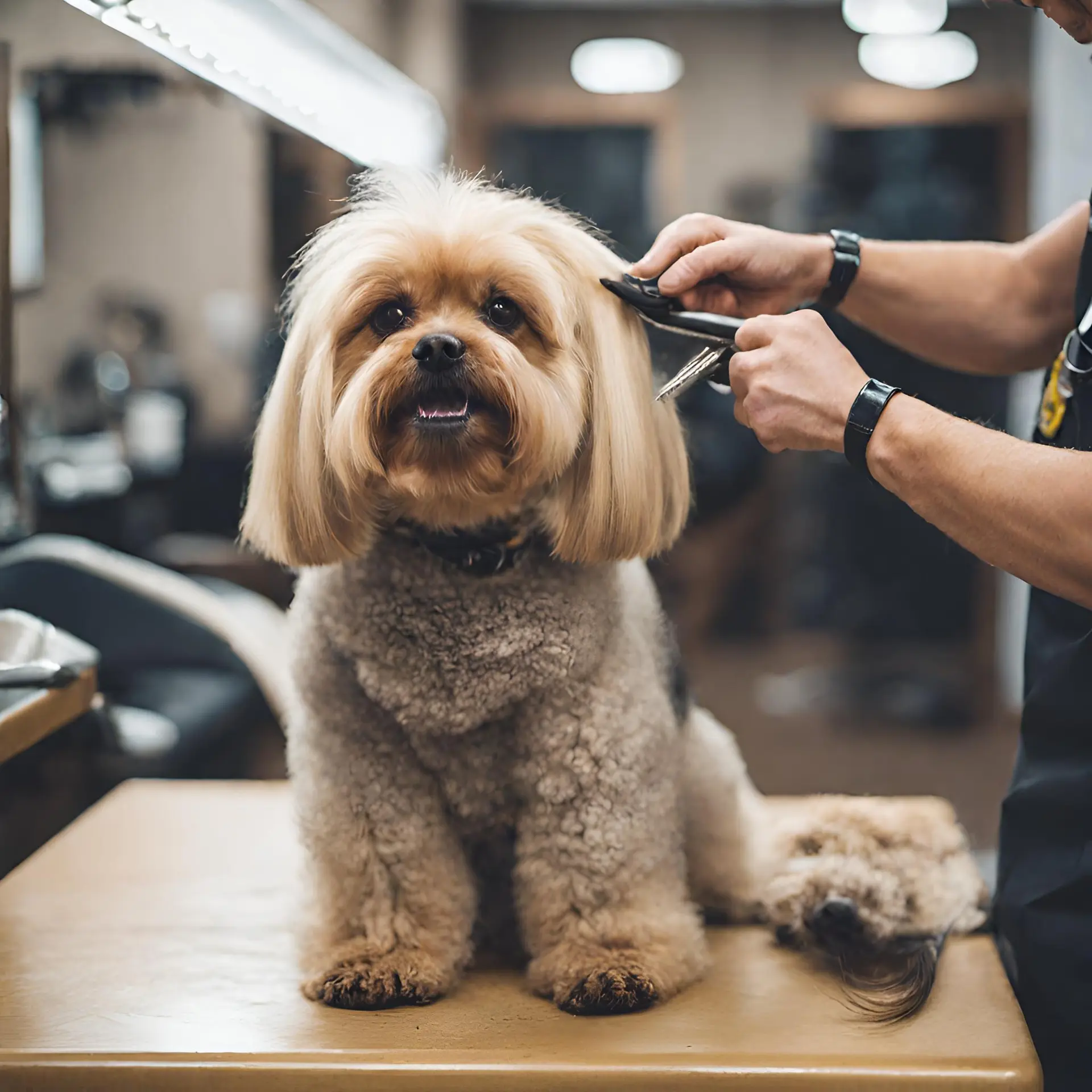 Calm dog being gently examined